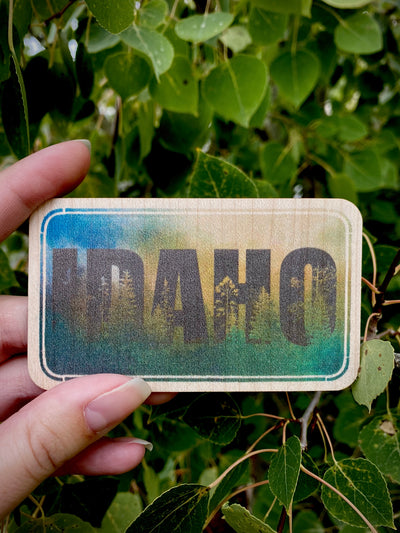 Wood Sticker - Idaho License Plate in Pine - LandmarkThreads